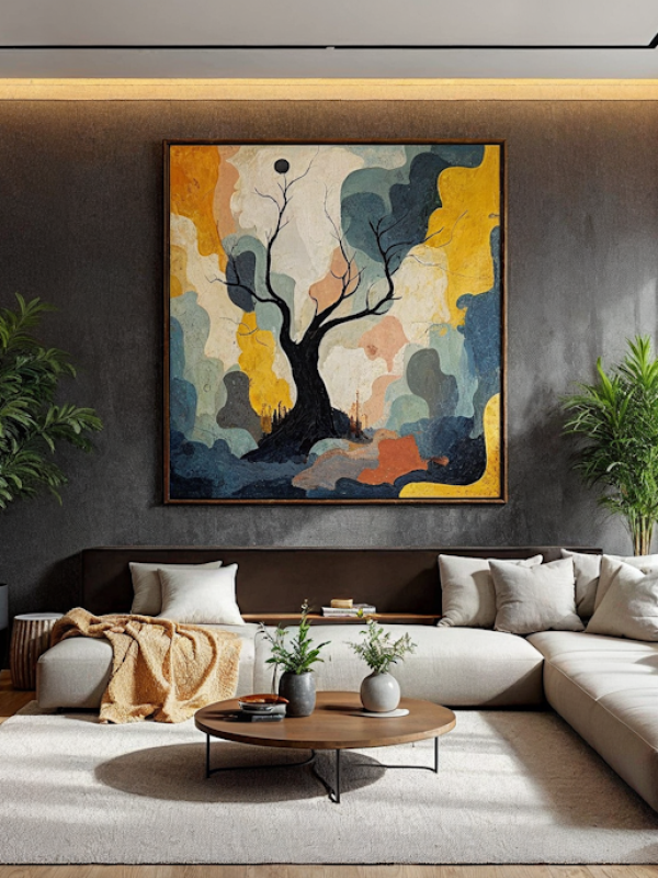 Modern Living Room with Abstract Art